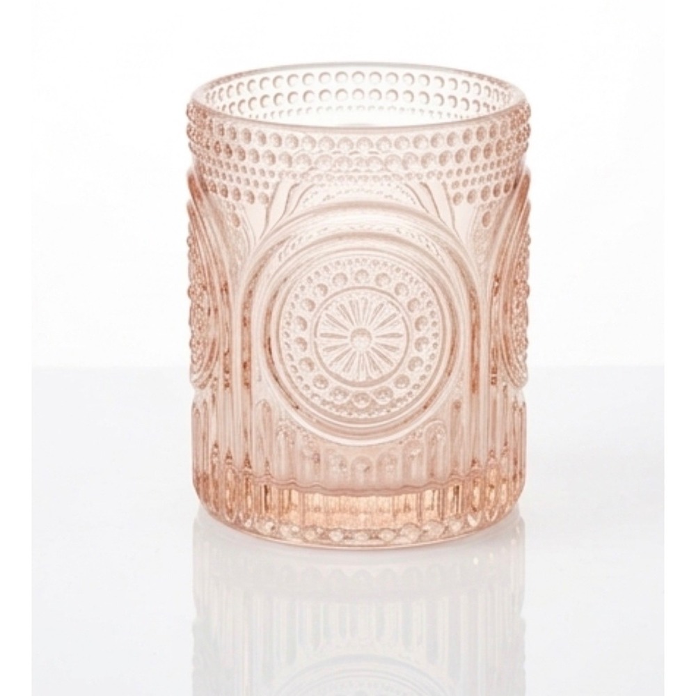 Kate Aspen Pink Pressed Glass Tumbler Candle Holder Vintage Style Medallion 4"